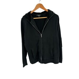 Talbots Womens Black Velour Lined Hooded‎ Zip Up Hoodie Sweatshirt 1X